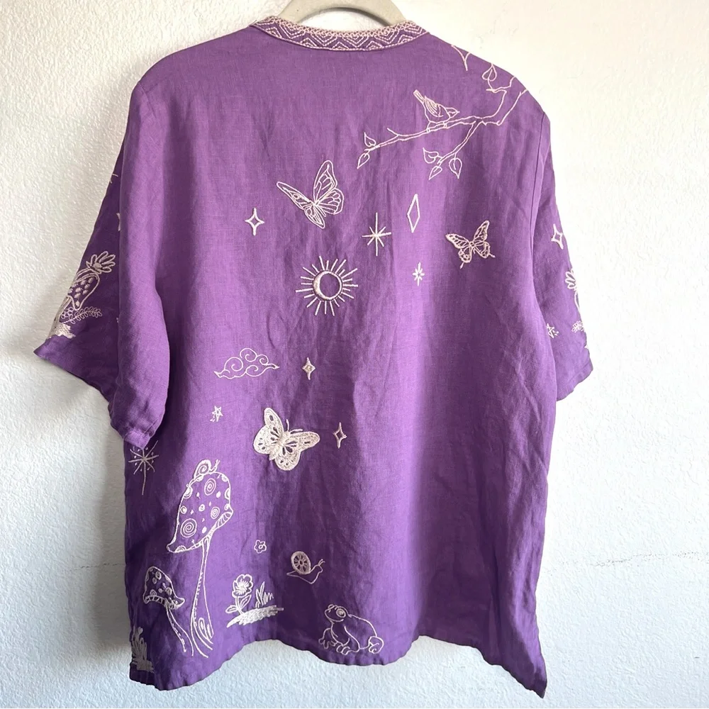 Johnny Was NOAH EASY V‑NECK Embroidered Top Mandarin Collar Purple Lilac Size M - Picture 10 of 16